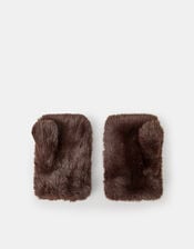 Faux Fur Fingerless Gloves, Brown (CHOCOLATE), large