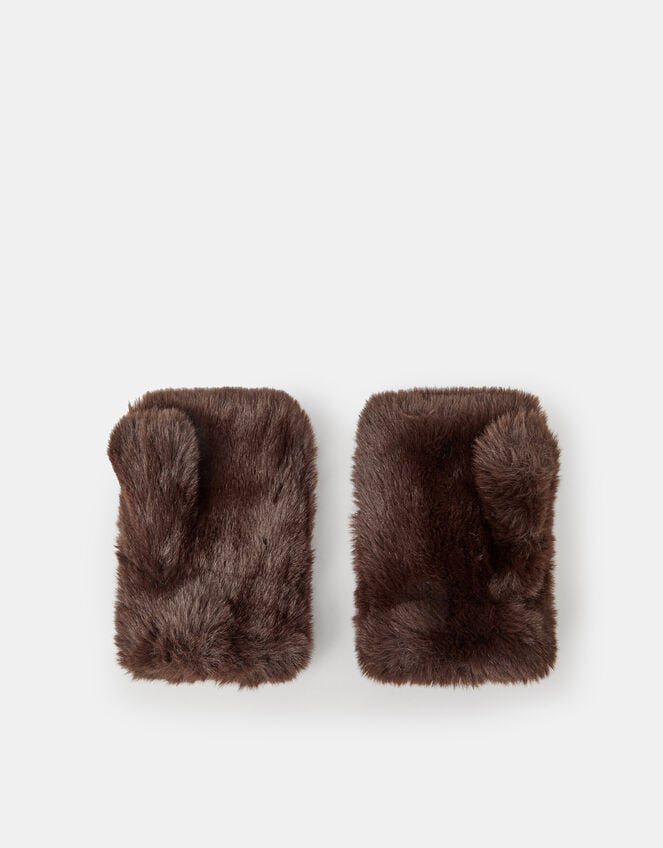 Faux Fur Fingerless Gloves, Brown (CHOCOLATE), large