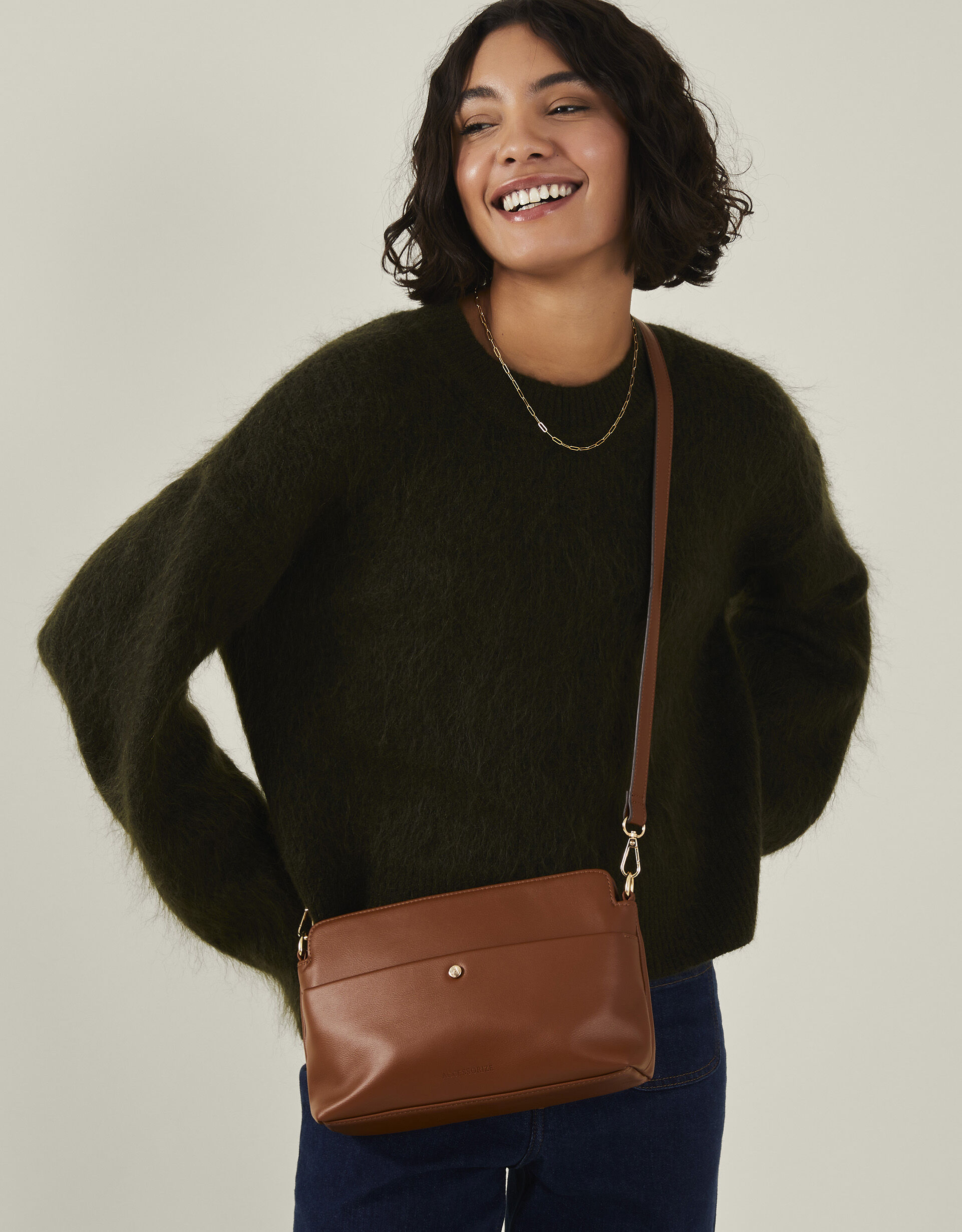 Faux Leather Small Cross Body Bag Tan