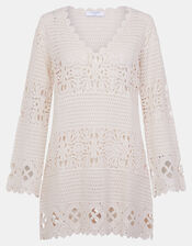 Crochet Long Sleeve Cover Up, Natural (NATURAL), large