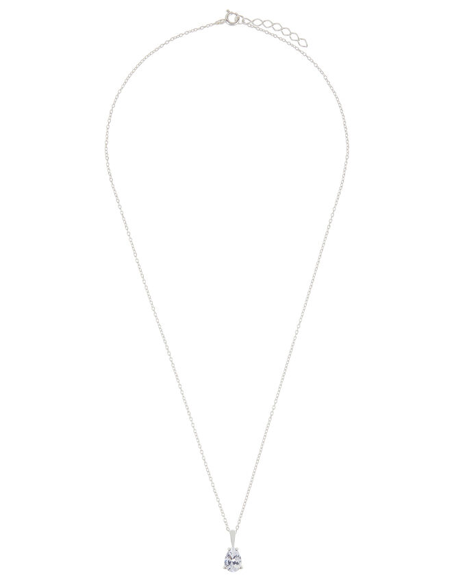 Sterling Silver Pear Solitaire Necklace, , large