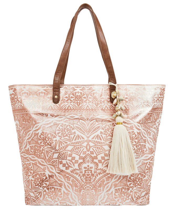 Kea Metallic Print Beach Tote Bag, , large