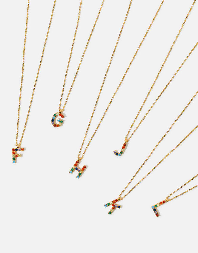 14ct Gold-Plated Rainbow Initial Pendant Necklace, Gold (GOLD), large