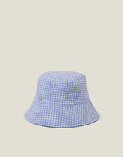 Reversible Denim Gingham Bucket Hat, , large