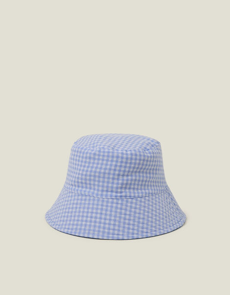 Reversible Denim Gingham Bucket Hat, , large