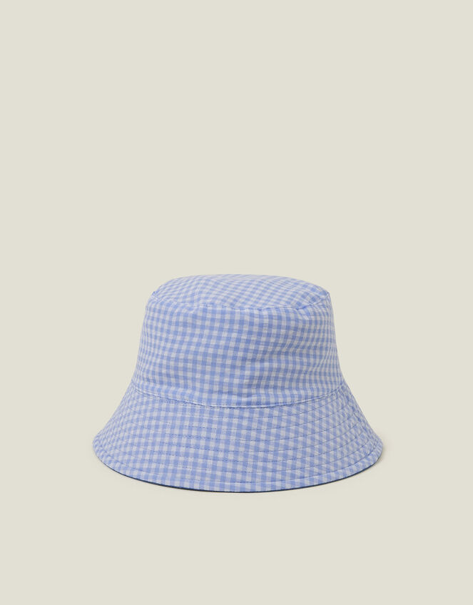 Reversible Denim Gingham Bucket Hat, , large
