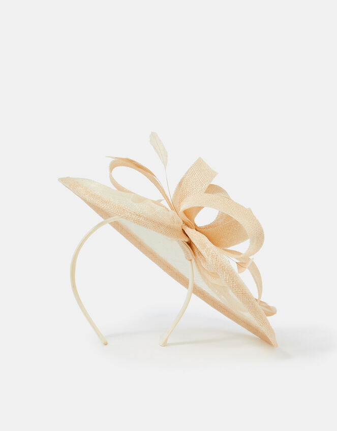 Bow Feather Disc Fascinator, Yellow (YELLOW), large