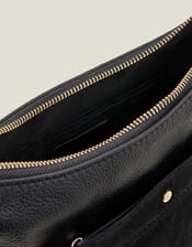 Leather Messenger Cross-Body Bag, Black (BLACK), large