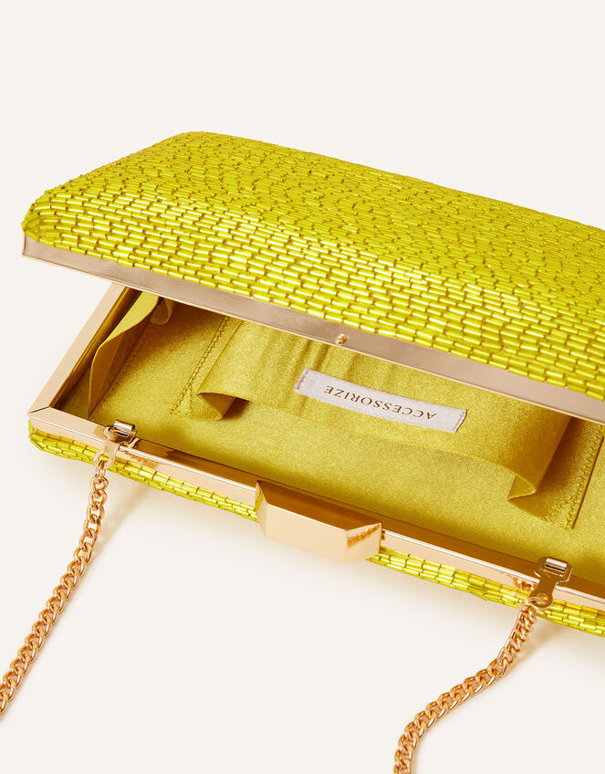 Beaded Hardcase Clutch Bag, Green (LIME), large