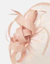 Bow Feather Disc Fascinator, Pink (PALE PINK), large