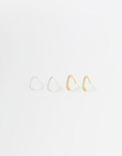Sterling Silver Sparkle Hoop Set, , large