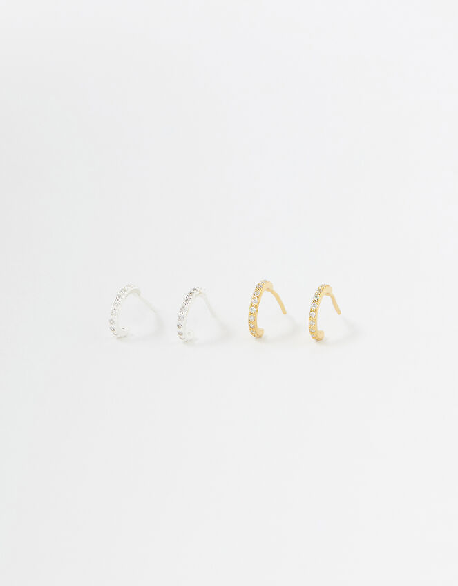 Sterling Silver Sparkle Hoop Set, , large