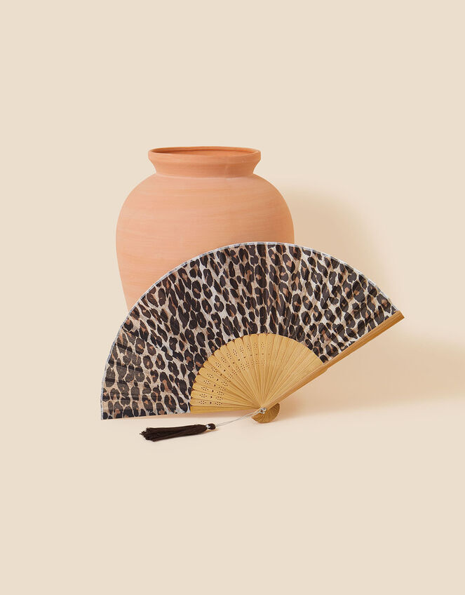 Leopard Print Bamboo Fan, , large