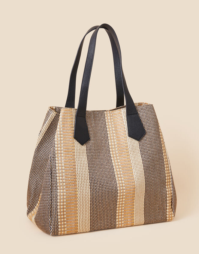 Raffia Large Stripe Shoulder Bag, , large