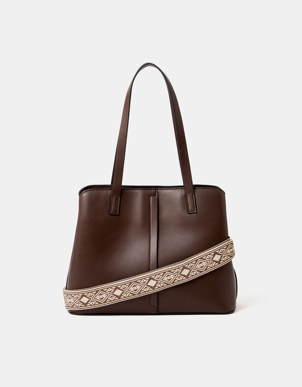 Webbing Strap Shoulder Bag , Brown (CHOCOLATE), large