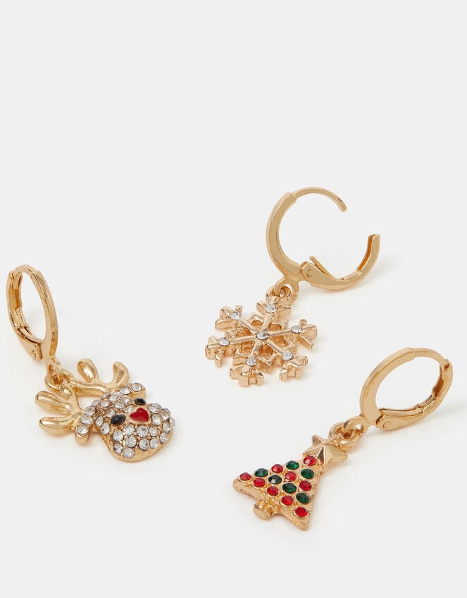 3-Pack Christmas Charm Huggie Hoop Earrings, , large