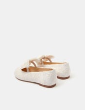 Girls Bow Lace Ballet Flats, Ivory (IVORY), large
