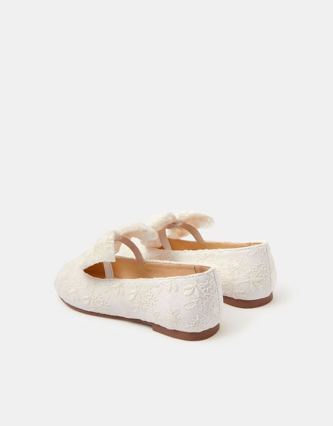 Girls Bow Lace Ballet Flats, Ivory (IVORY), large