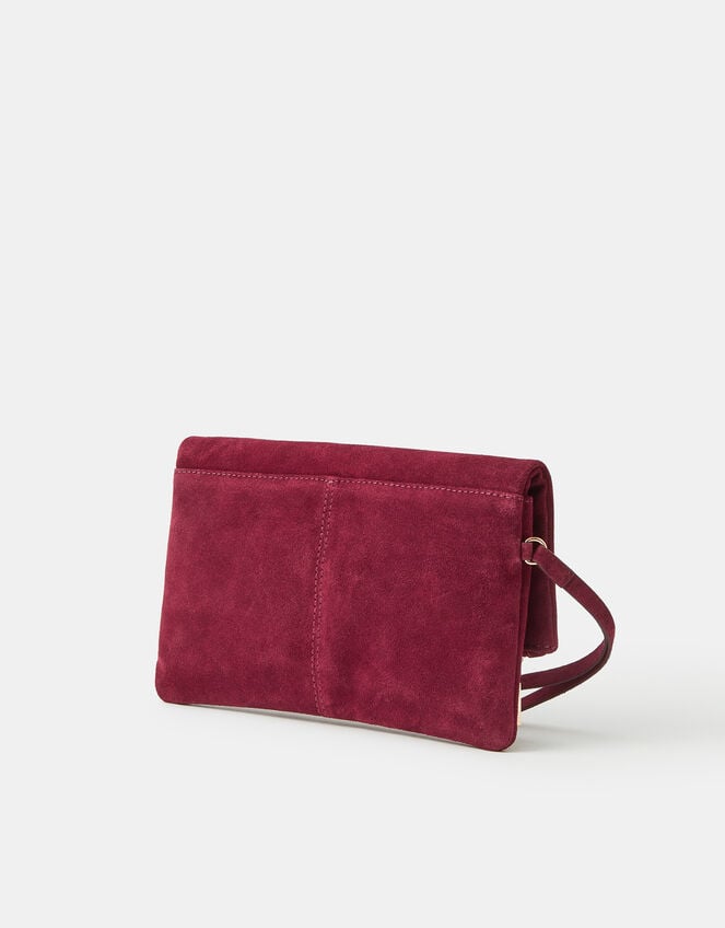 Foldover Suede Wristlet Bag, Red (BURGUNDY), large
