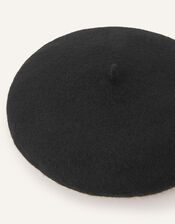 Beret Hat in Pure Wool, Black (BLACK), large