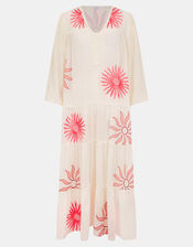 Sun Embroidered Long-Sleeve Maxi Dress, Ivory (IVORY), large