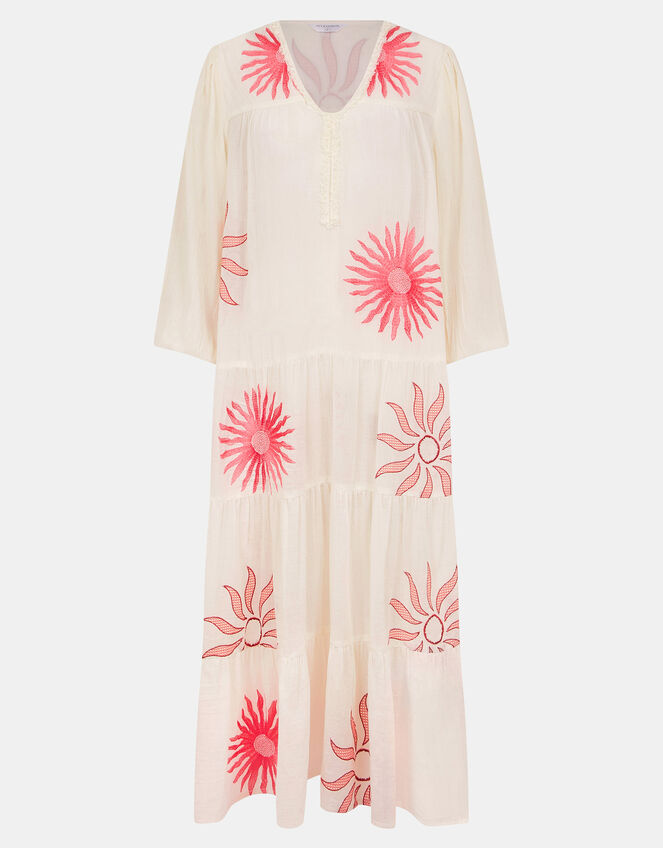 Sun Embroidered Long-Sleeve Maxi Dress, Ivory (IVORY), large