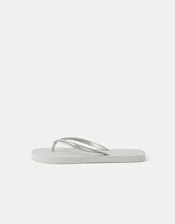 Crystal Embellished Flip Flops, Silver (SILVER), large