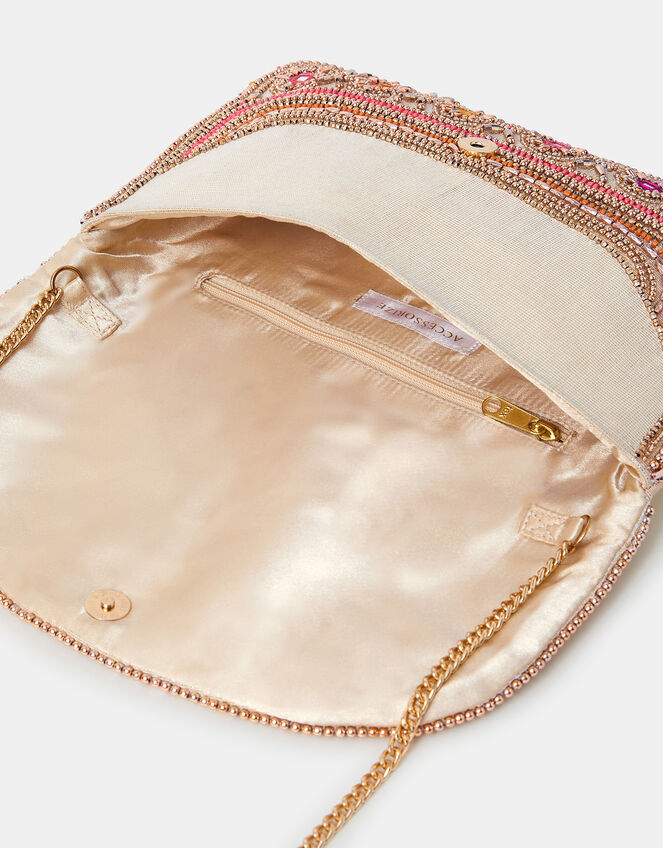 Bead Mirror Embellished Clutch Bag, , large