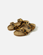 Leopard Buckle Footbed Sandals, Leopard (LEOPARD), large