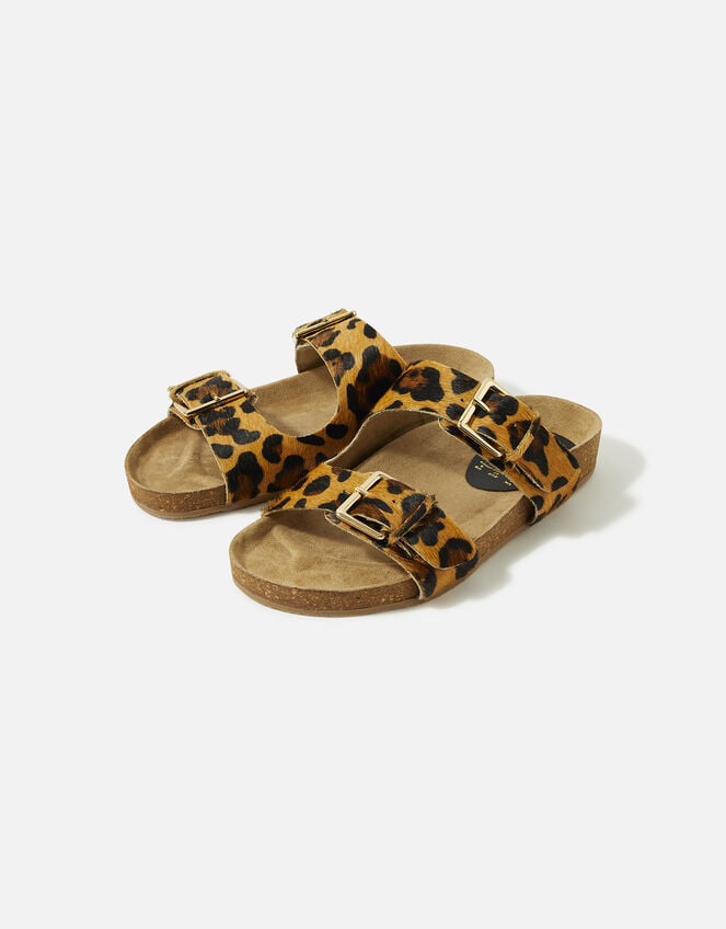 Leopard Buckle Footbed Sandals, Leopard (LEOPARD), large