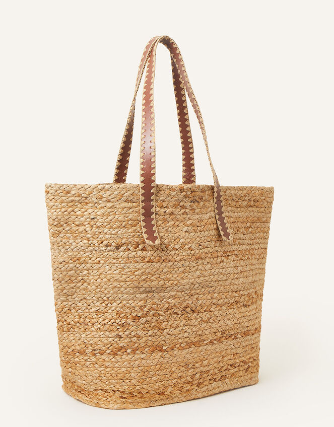 Whipstitch Strap Jute Beach Bag, , large