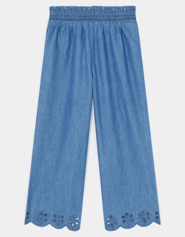 Girls Broderie Chambray Trousers, Blue (BLUE), large