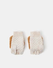 Girls Dog Fingerless Gloves with Mittens, Tan (TAN), large