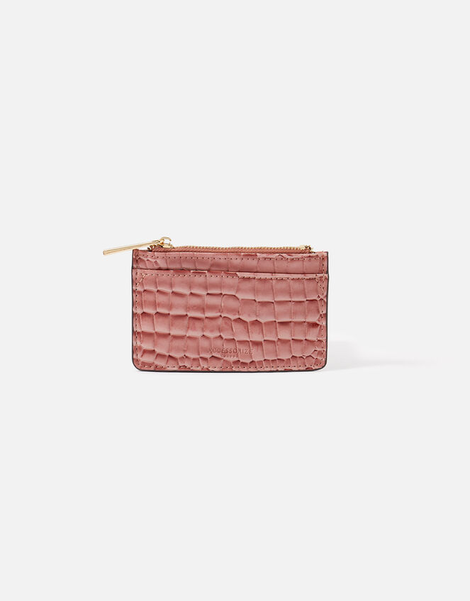 Faux Croc Patent Card Holder , Pink (PINK), large
