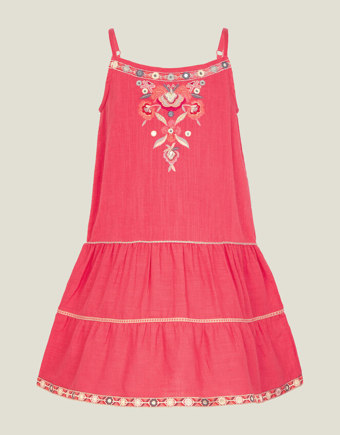 Girls Floral Embroidered Sundress, Orange (CORAL), large