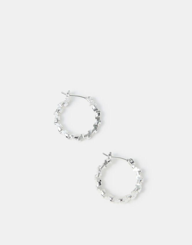 Sterling Silver-Plated Diamond Cut Hoop Earrings, , large