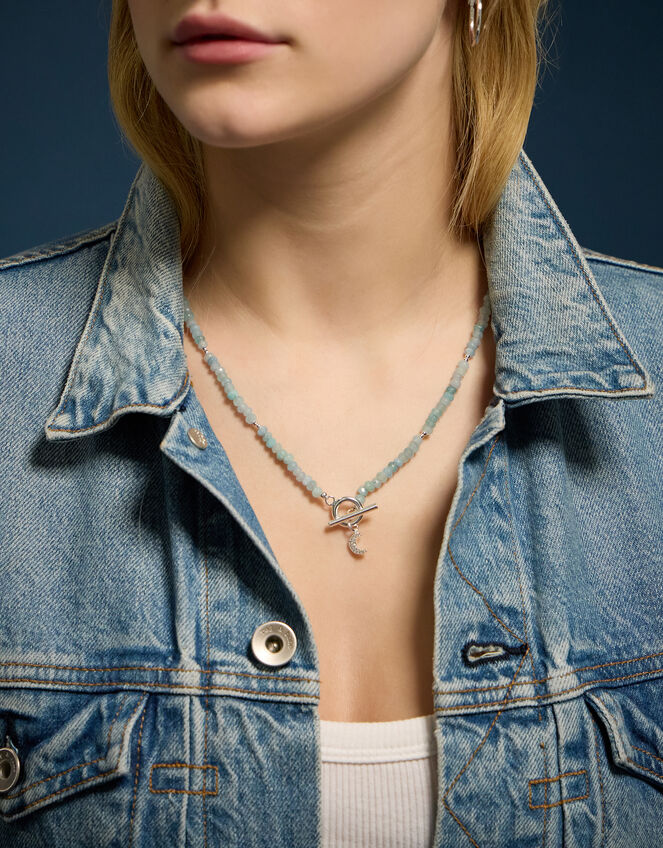 Sterling Silver-Plated Celestial Quartz T-Bar Necklace, , large