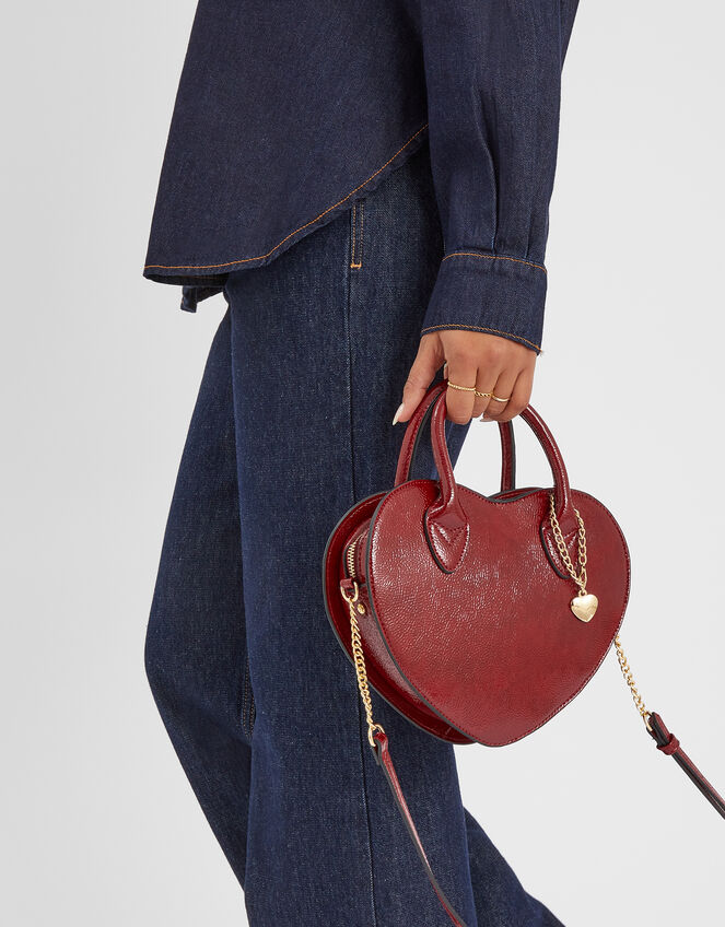 Patent Heart Crossbody Handbag , Red (RED), large