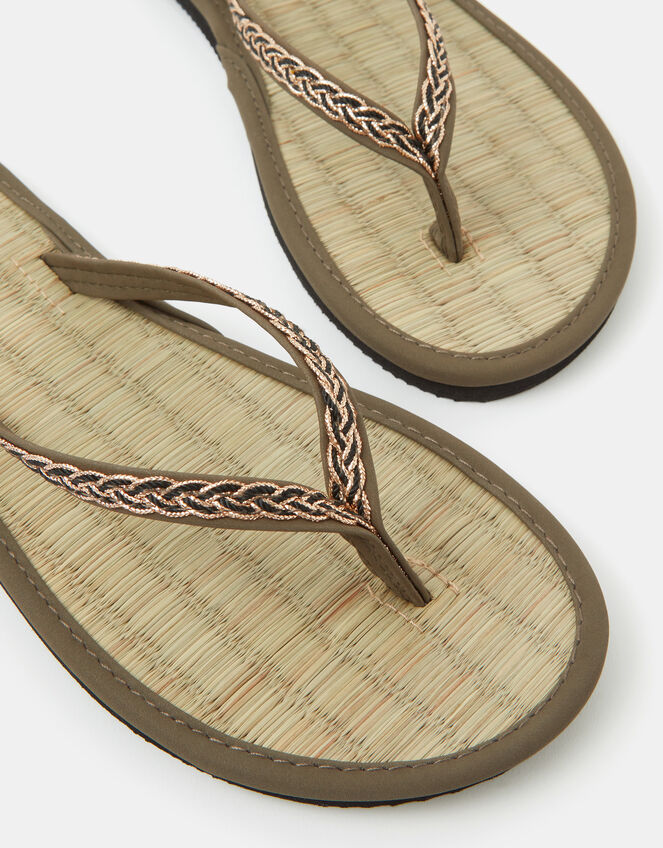 Braided Strap Flip Flops, Green (KHAKI), large