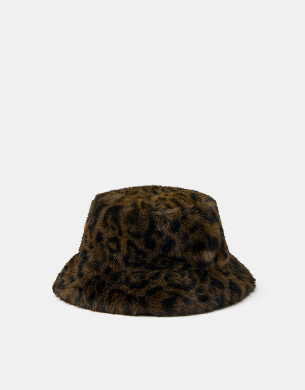 Fluffy Leopard Print Bucket Hat, , large