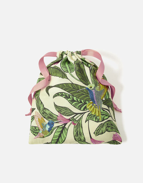 Botanical Birds Embroidered Drawstring Bag, , large