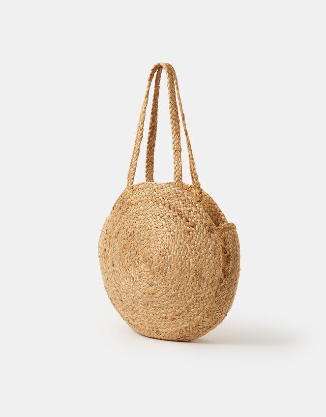 Floral Embroidered Round Beach Bag, , large