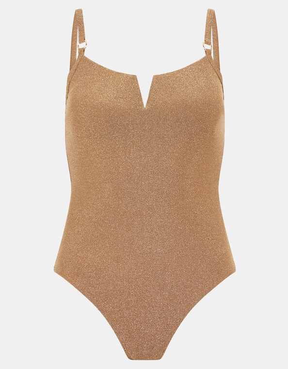 V-Front Shimmer Swimsuit , Gold (GOLD), large