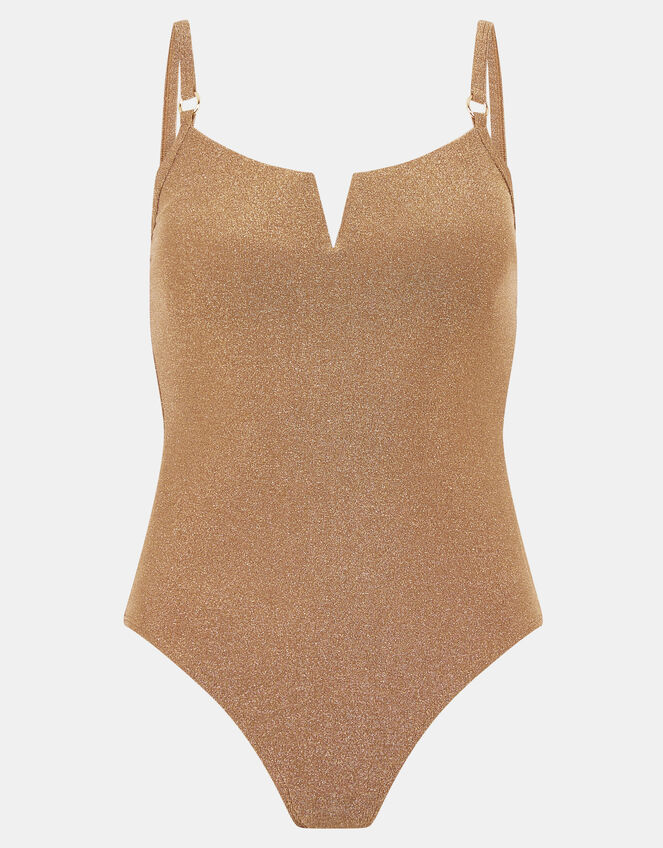 V-Front Shimmer Swimsuit , Gold (GOLD), large