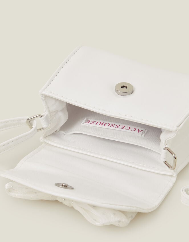 Girls Patent Diamante Bow Bag, Ivory (IVORY), large