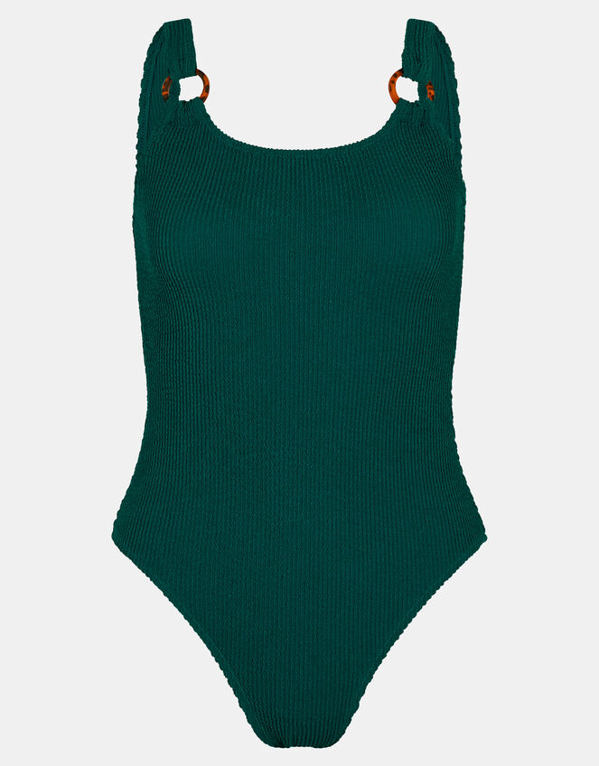 Strap Detail Crinkle Textured Swimsuit, Green (GREEN), large