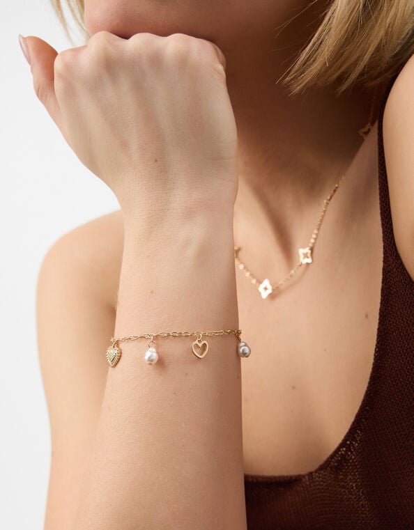 Heart & Pearl Charm Bracelet, , large