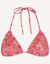 Shell Print Triangle Bikini Top, Orange (CORAL), large