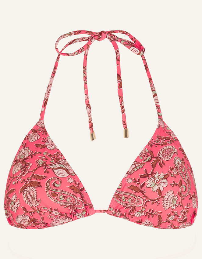 Shell Print Triangle Bikini Top, Orange (CORAL), large