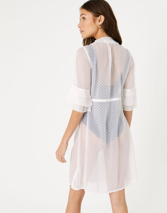 Dobby Tiered Sleeve Kaftan, White (WHITE), large